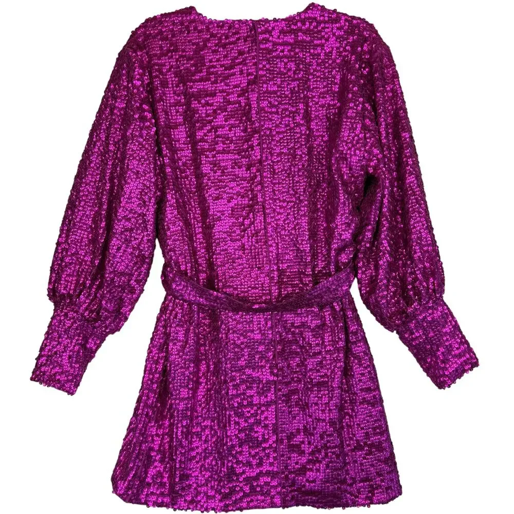 ASOS EDITION Sequin Wrap Mini Dress Womens Size 4 Magenta Pink Party Holiday